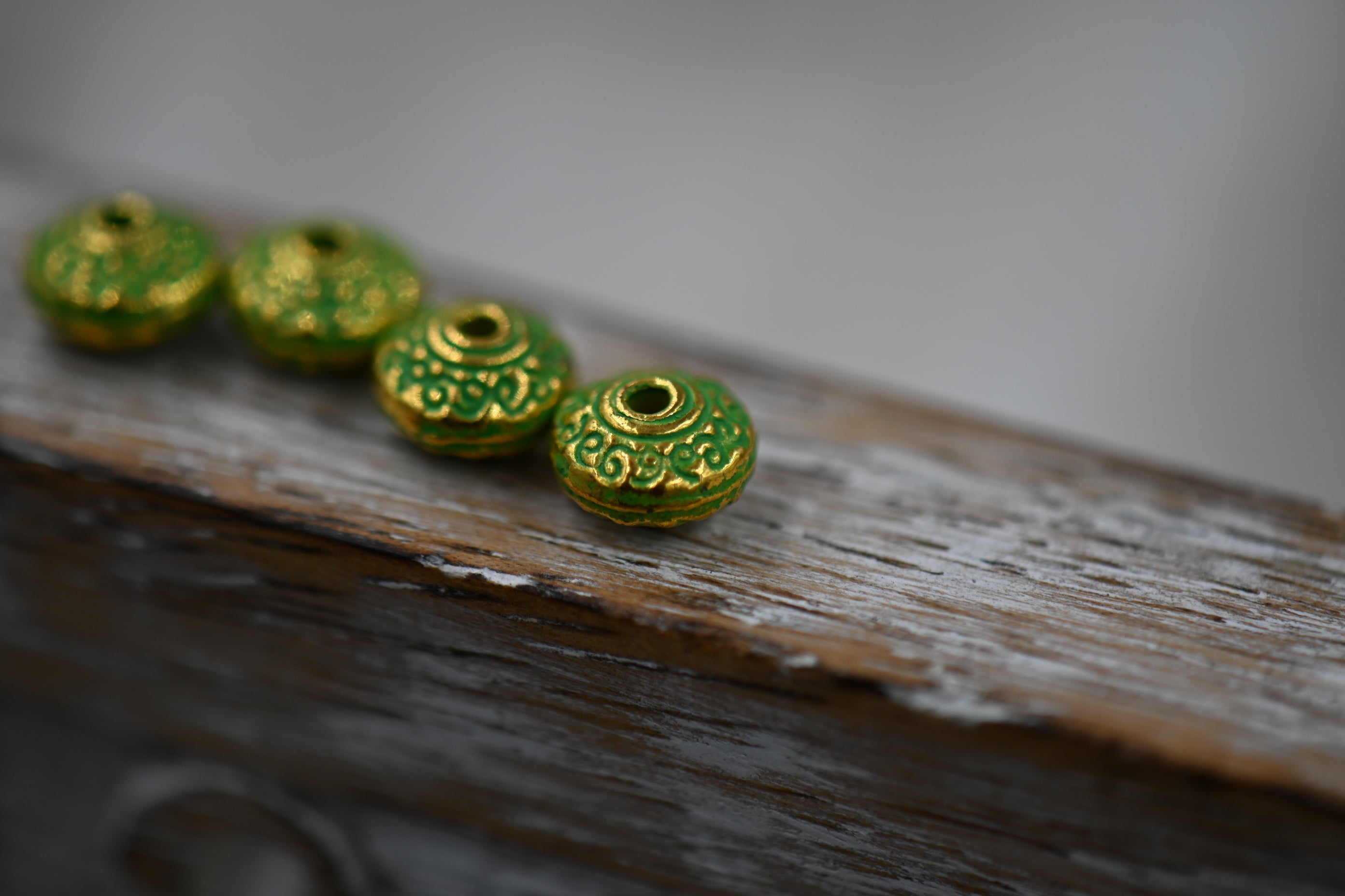 7mm Green Patina on Gold Rondelle, Set of 20