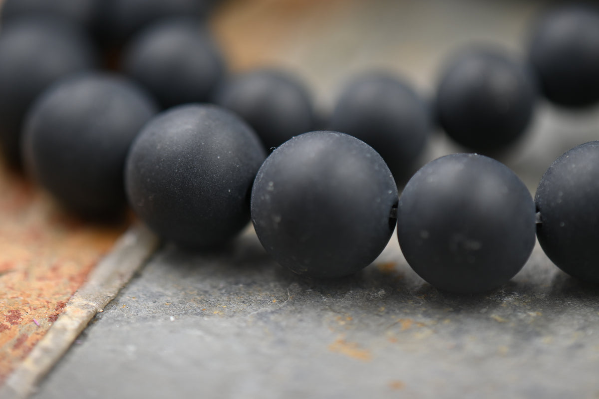 Matte Soft Black Onyx, 4mm, 6mm, 8mm, 10mm, 12mm Frosted Black Gray Onyx Round Beads in Opaque Finish -15.5 inch strand