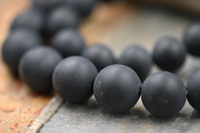 Matte Soft Black Onyx, 4mm, 6mm, 8mm, 10mm, 12mm Frosted Black Gray Onyx Round Beads in Opaque Finish -15.5 inch strand Main Image