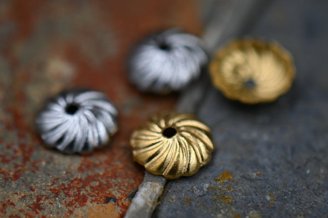 304 Stainless Steel Bead Caps, Gold or Silver, 10pc Hover Image