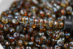 3x5mm Rondelle Smokey Topaz Picasso, 30pc