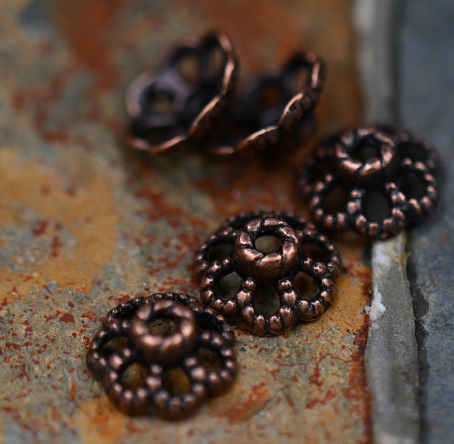 Antique Copper Bead Caps 9x4mm, 200pc Hover Image