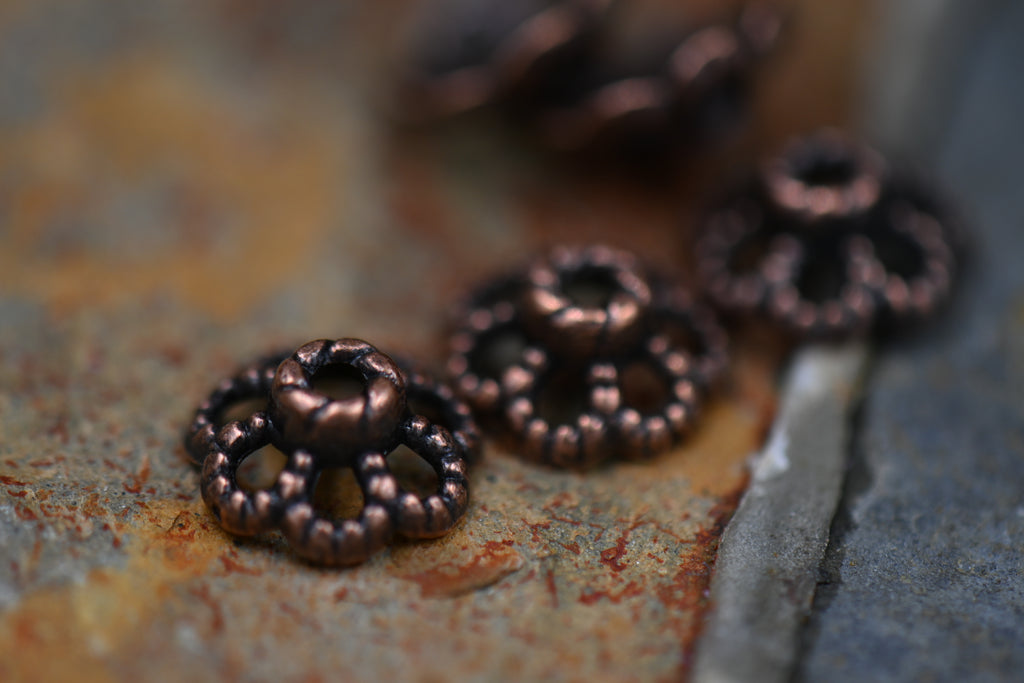 Antique Copper Bead Caps 9x4mm, 100pc