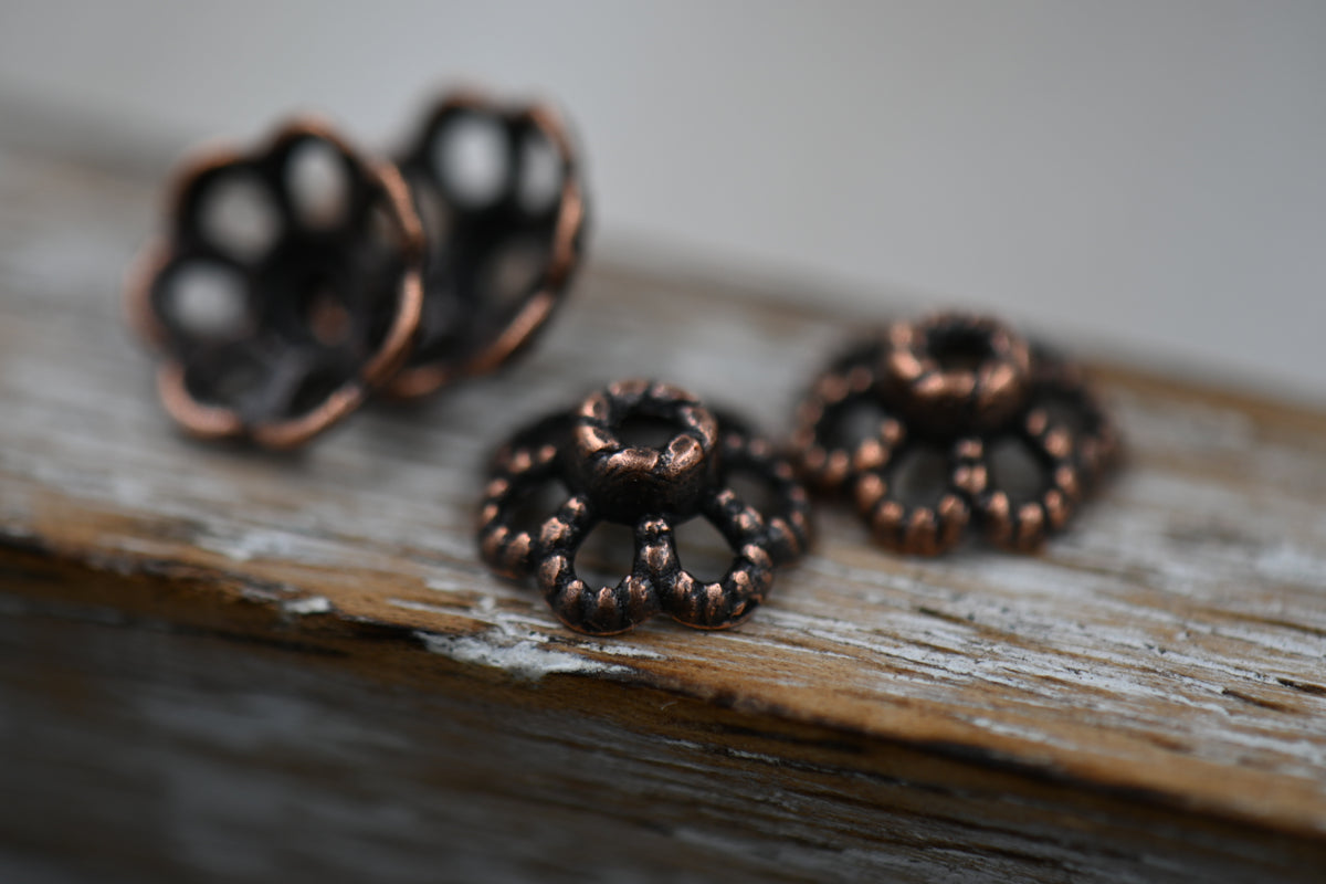 Antique Copper Bead Caps 9x4mm, 100pc