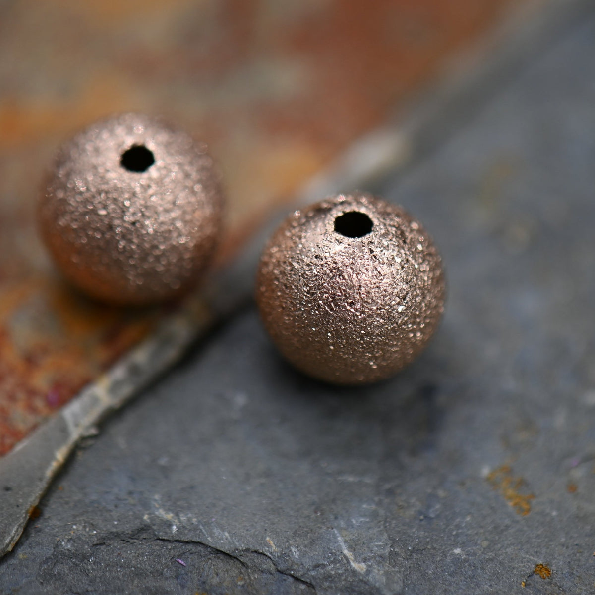 Rose Gold 10mm Stainless Steel Stardust Beads, 4pc