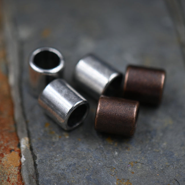 Antique Silver Copper, Bronze Tibetan Style Rondelle Column, 9x8mm Spacer Beads -25 Hover Image