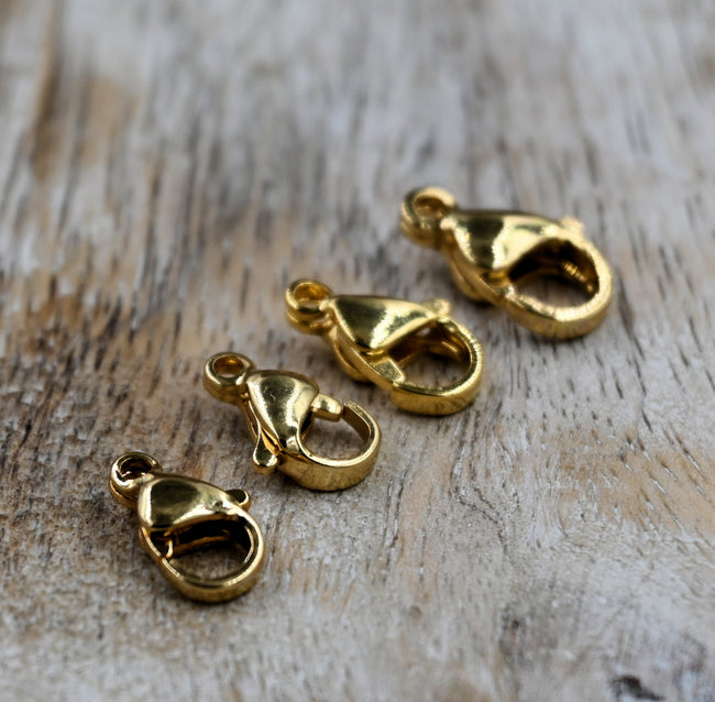 304 Stainless Steel 24K Gold Plated Lobster Claw Clasps, 9mm 10mm 11mm 13mm 15mm, 10pc Hover Image