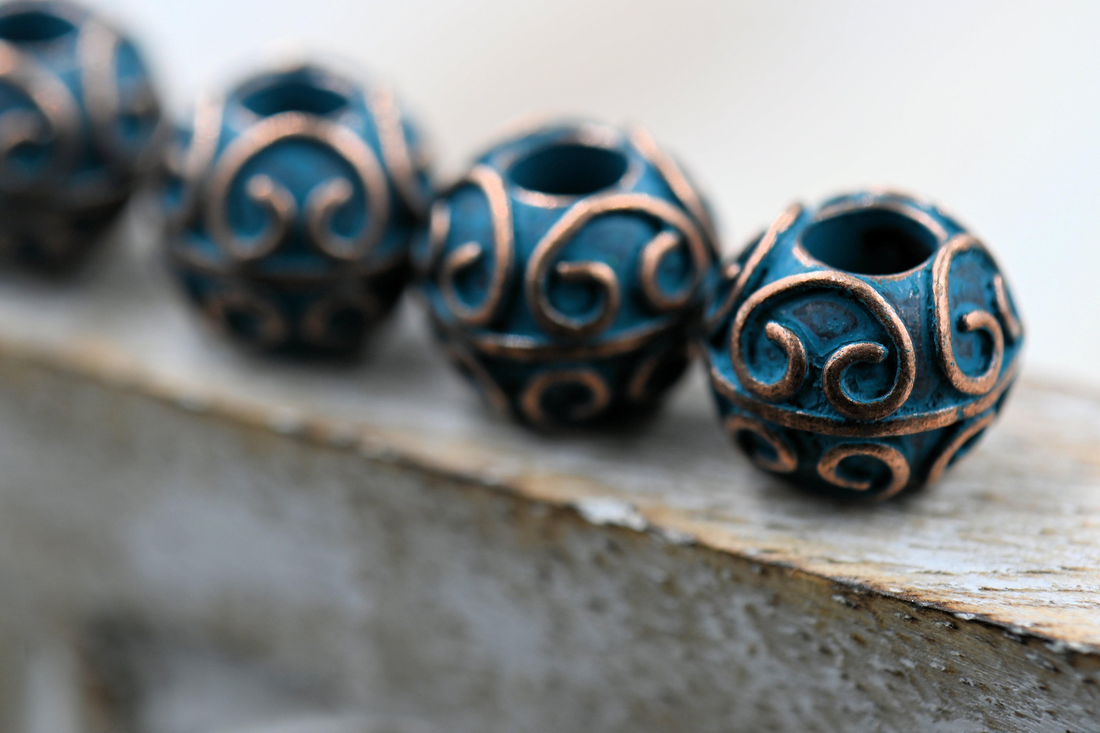 Antique Copper Blue Drum Heart About 11mm x 10mm, 4pc