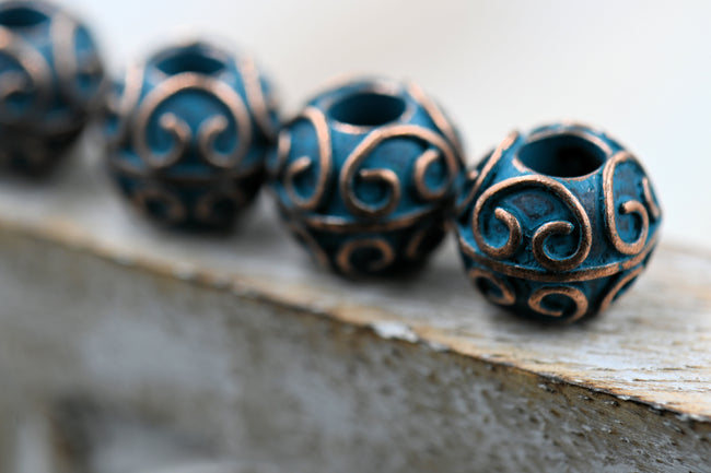 Antique Copper Blue Drum Heart About 11mm x 10mm, 4pc Main Image