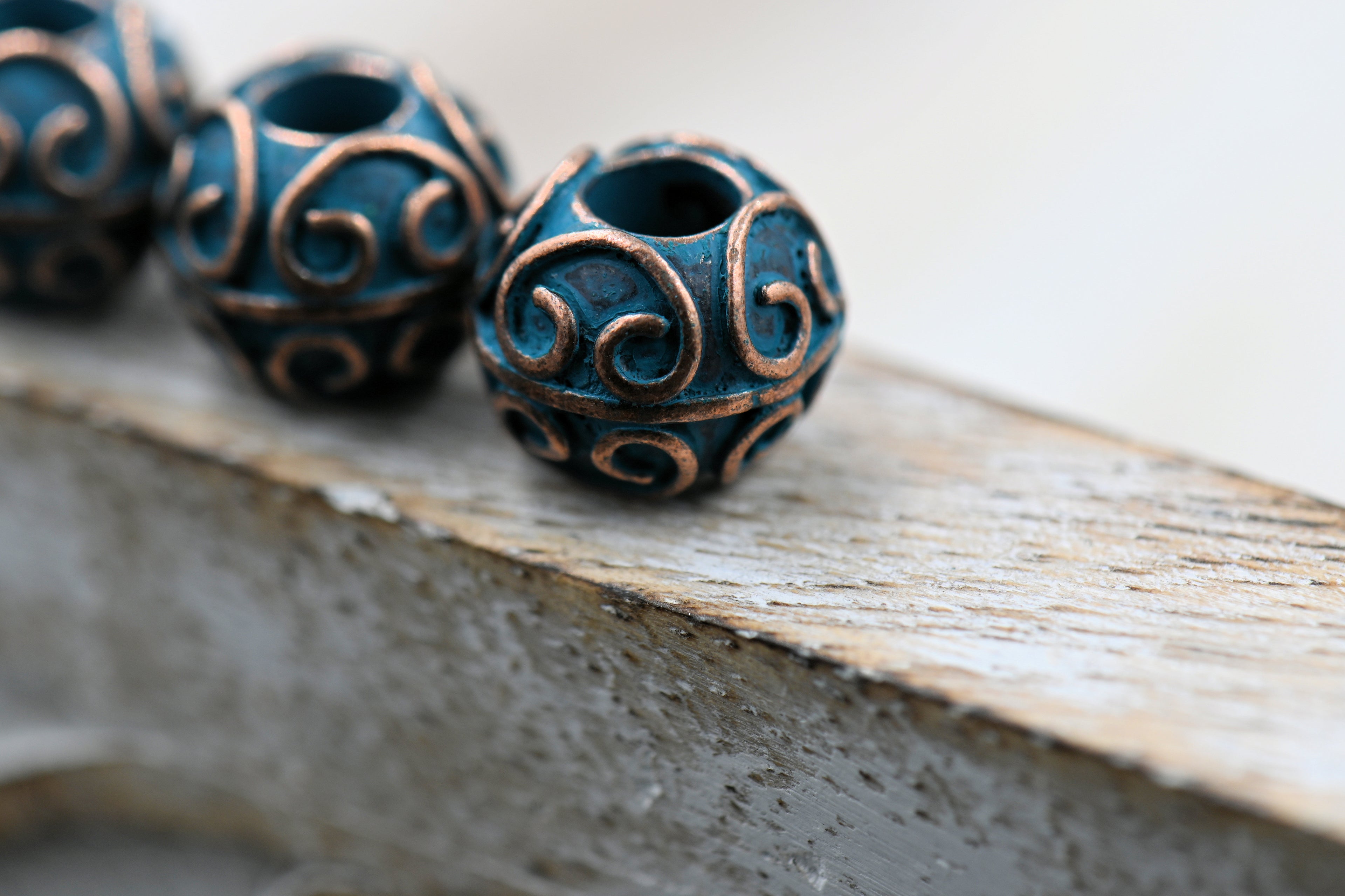 Antique Copper Blue Drum Heart About 11mm x 10mm, 4pc