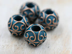 Antique Copper Blue Drum Heart About 11mm x 10mm, 2pc