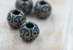 Antique Copper Blue Drum Heart About 11mm x 10mm, 2pc