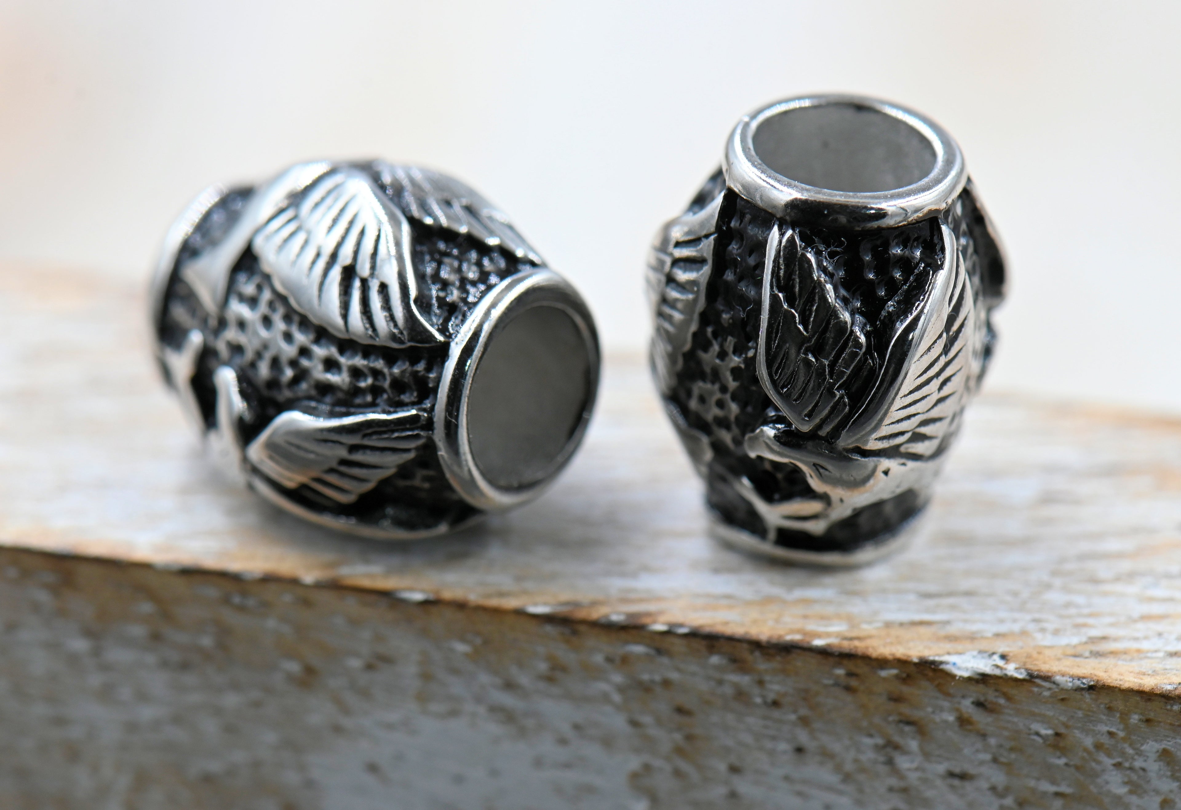 304 Stainless Steel Spacer Beads Drum Antique Silver Color Eagle 13mm, 2pc