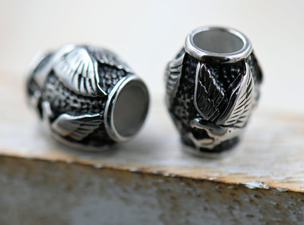 304 Stainless Steel Spacer Beads Drum Antique Silver Color Eagle 13mm, 2pc