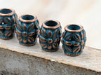 Antique Copper Blue Drum Flower About 11mm x 10mm, 5pc
