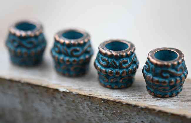 Antique Copper Blue Patina Drum 10mm x 9mm, 10pc Hover Image