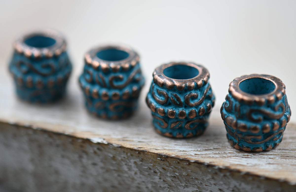 Antique Copper Blue Patina Drum 10mm x 9mm, 10pc