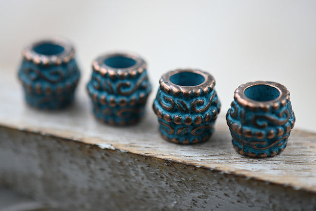 Antique Copper Blue Patina Drum 10mm x 9mm, 5pc Main Image