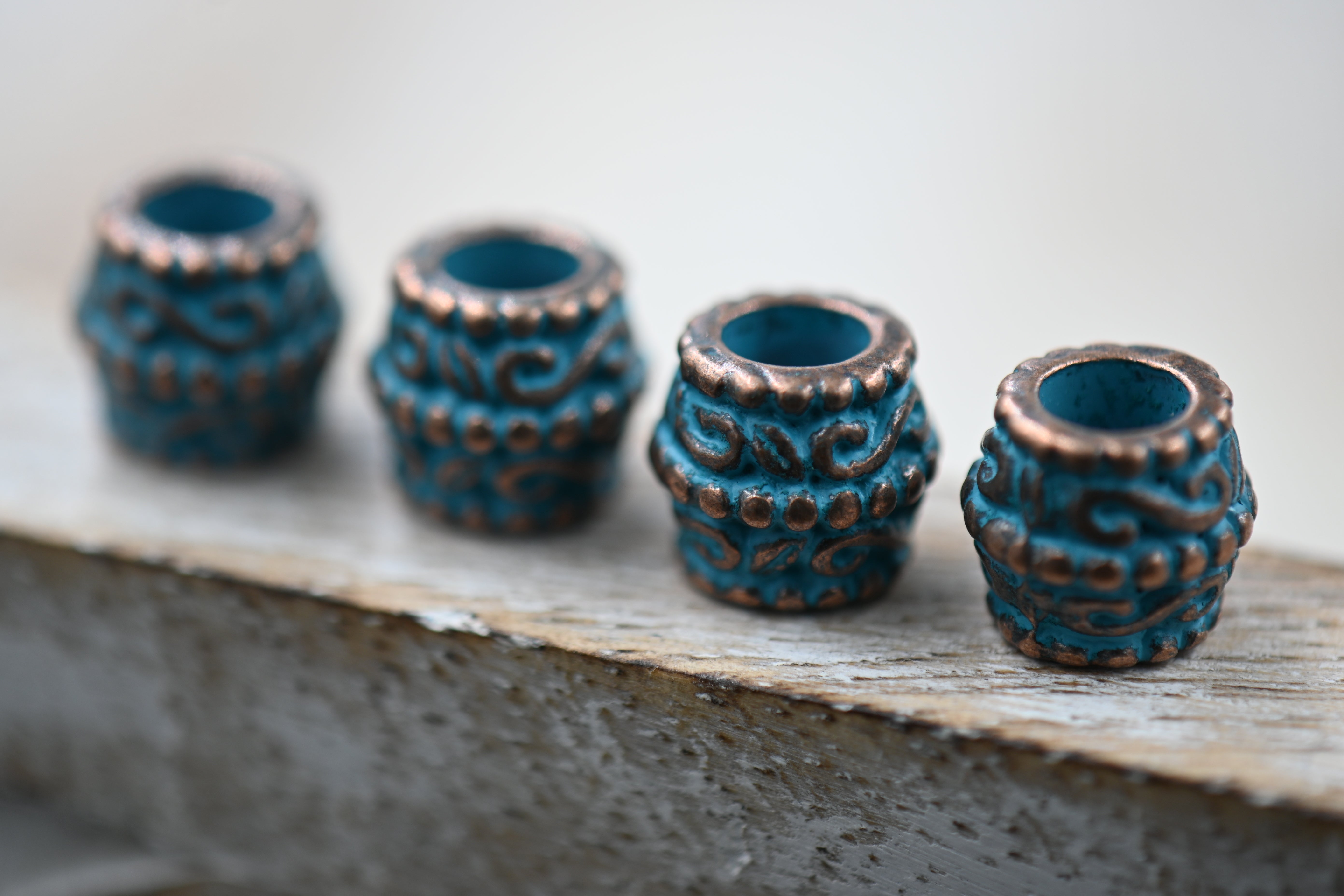 Antique Copper Blue Patina Drum 10mm x 9mm, 10pc