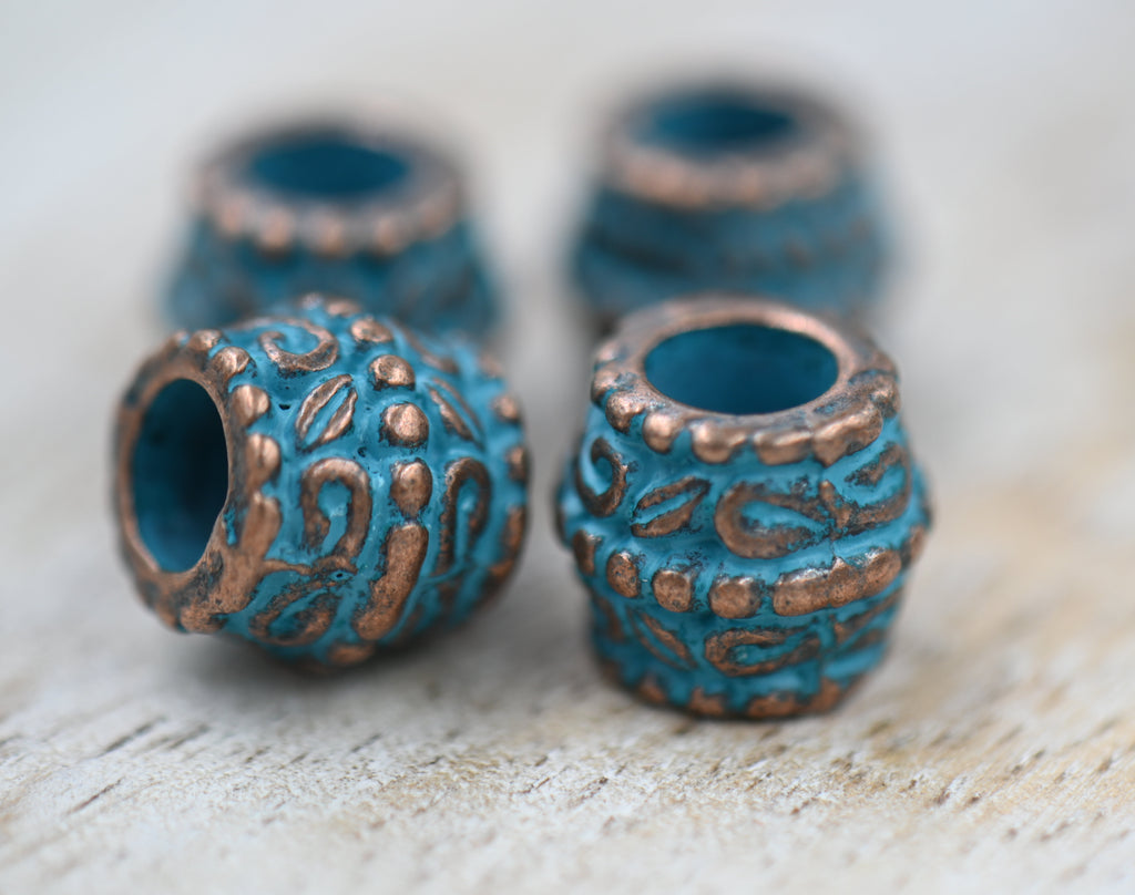 Antique Copper Blue Patina Drum 10mm x 9mm, 5pc