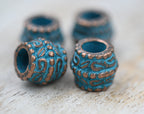 Antique Copper Blue Patina Drum 10mm x 9mm, 10pc