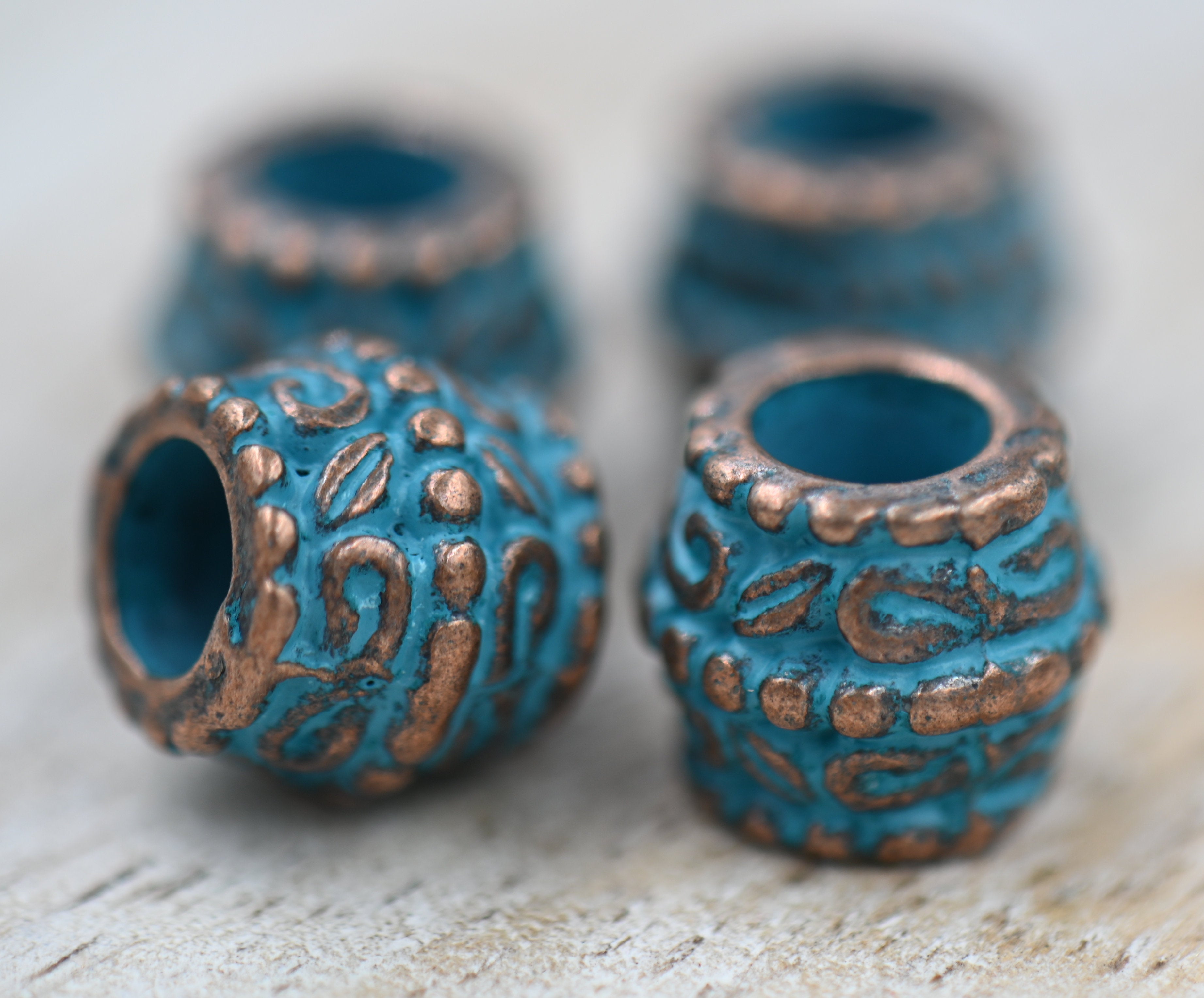 Antique Copper Blue Patina Drum 10mm x 9mm, 10pc