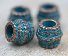 Antique Copper Blue Patina Drum 10mm x 9mm, 10pc