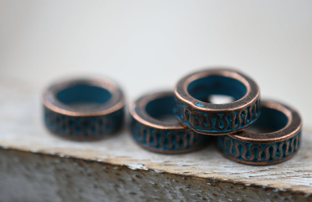 Antique Blue Copper Blue Round Wave 11mm, 10pc