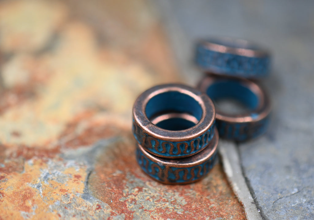 Antique Blue Copper Blue Round Wave 11mm, 5pc