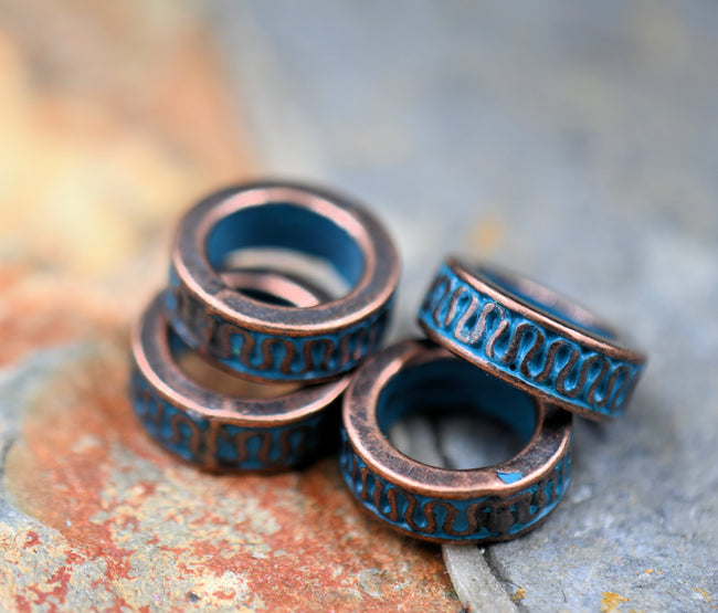 Antique Blue Copper Blue Round Wave 11mm, 5pc Main Image
