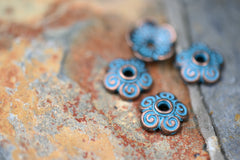 Patina Beads Caps Flower Spiral Antique Copper Green Blue, 40pc