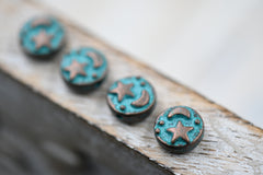 Patina Spacer Beads Antique Copper Blue Round Star Moon 9mm, 20pc