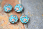 Patina Spacer Beads Antique Copper Blue Round Star Moon 9mm, 6pc