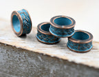 Patina Spacer Beads Antique Copper Blue Round 9mm Textured, 20pc