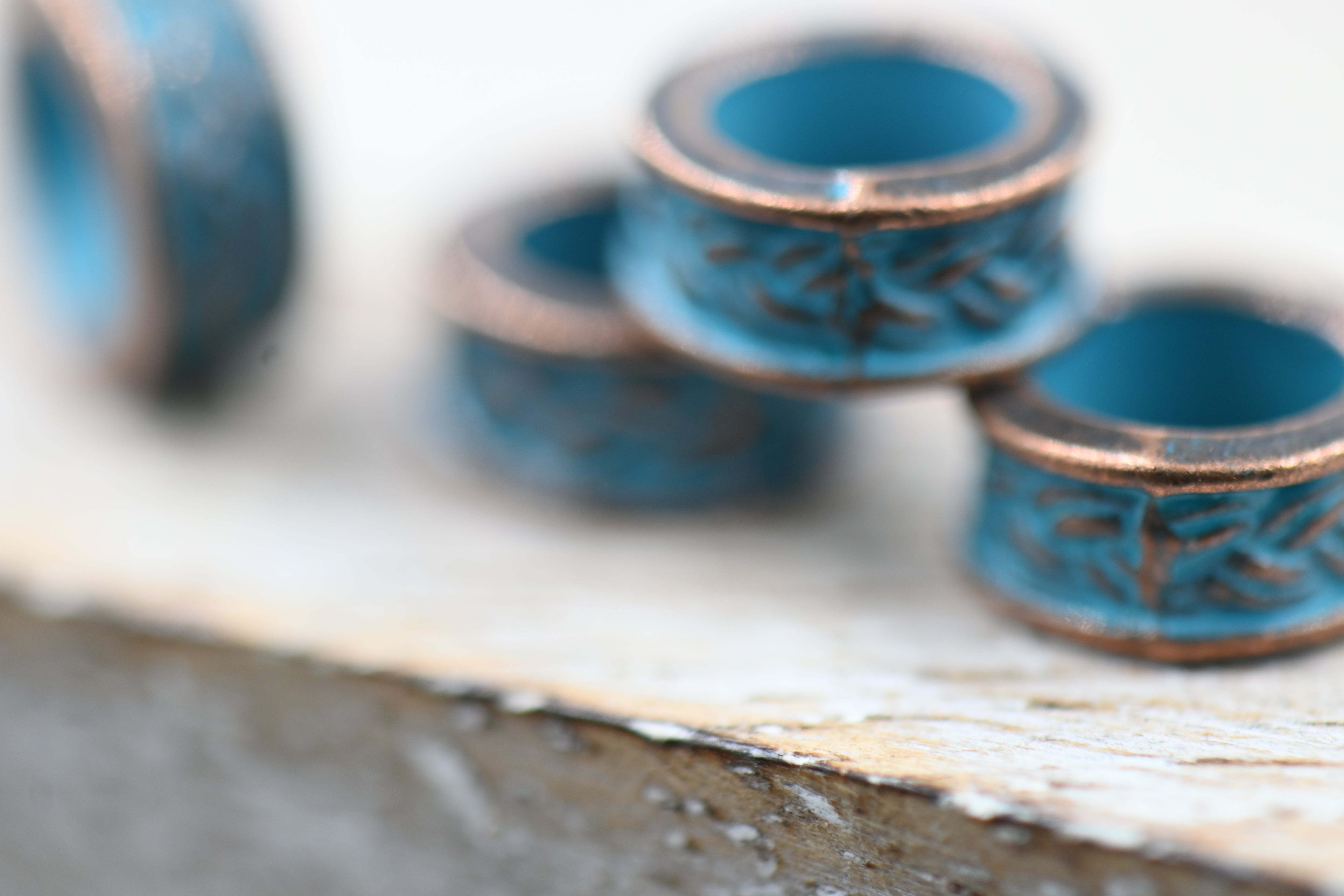 Patina Spacer Beads Antique Copper Blue Round 9mm Textured, 10pc