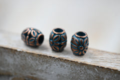 Patina Spacer Beads For Antique Copper Blue Oval Flower, 5pc