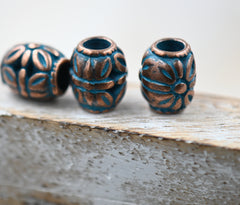 Patina Spacer Beads For Antique Copper Blue Oval Flower, 10pc