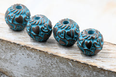 Patina Spacer Beads Antique Copper Blue Lantern Heart, 10pc