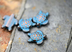 Antique Copper Blue Sea Turtle Animal Patina Bead About 13mm x 12mm, 5pc