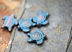 Antique Copper Blue Sea Turtle Animal Patina Bead About 13mm x 12mm, 5pc