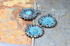 Antique Copper Blue Sunflower Patina 19.5mm x 17mm Charm, 5pc