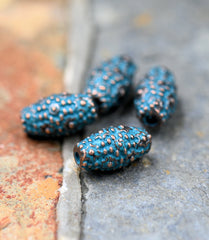 Patina Spacer Beads Antique Copper Blue Barrel Dot 10mm x 5.5mm, 10pc