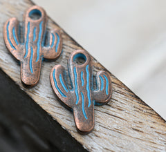 Antique Copper Blue Cactus Patina Charm 19mm x 13mm, 20pc