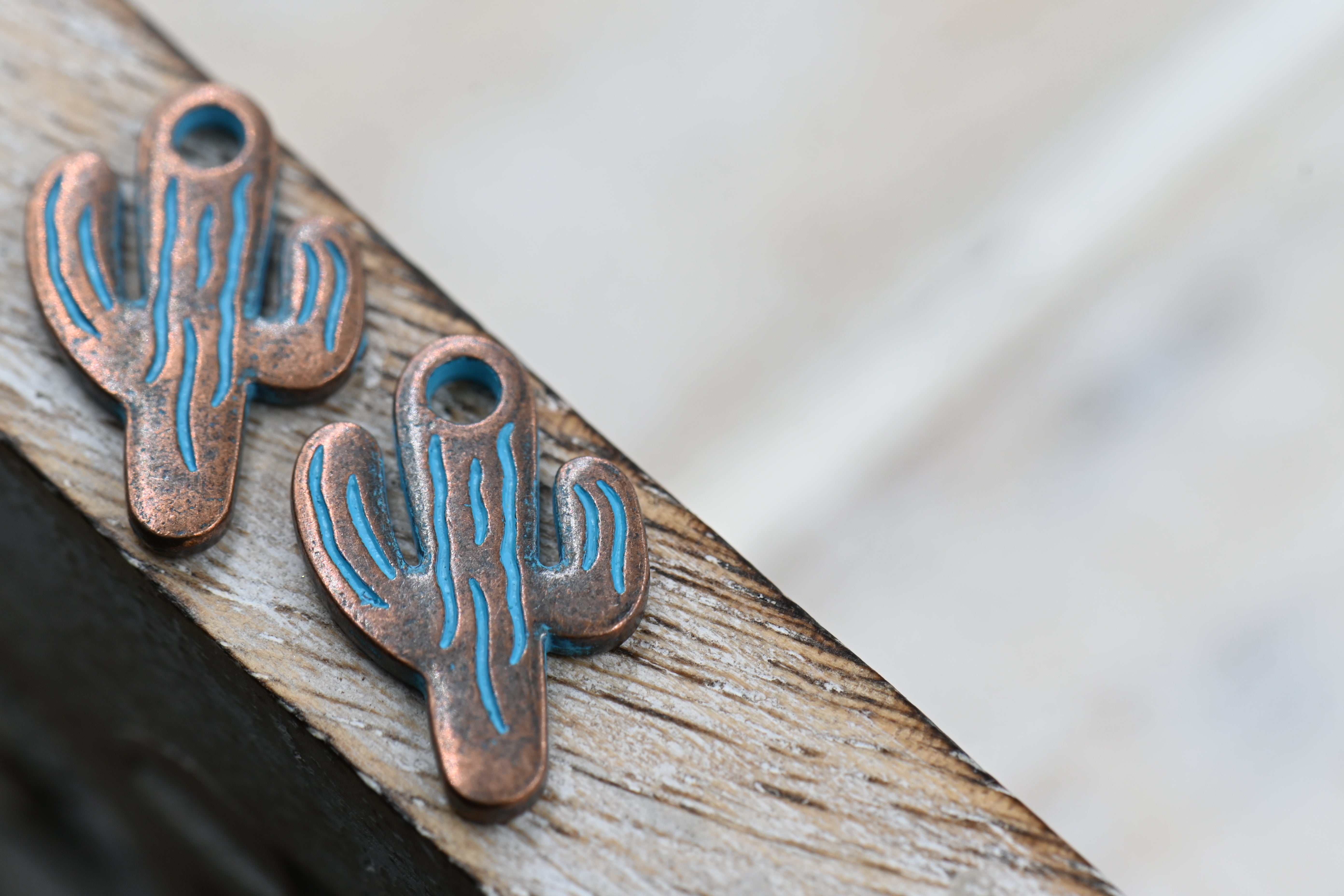 Antique Copper Blue Cactus Patina Charm 19mm x 13mm, 10pc