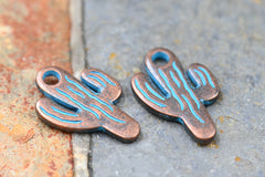 Antique Copper Blue Cactus Patina Charm 19mm x 13mm, 20pc