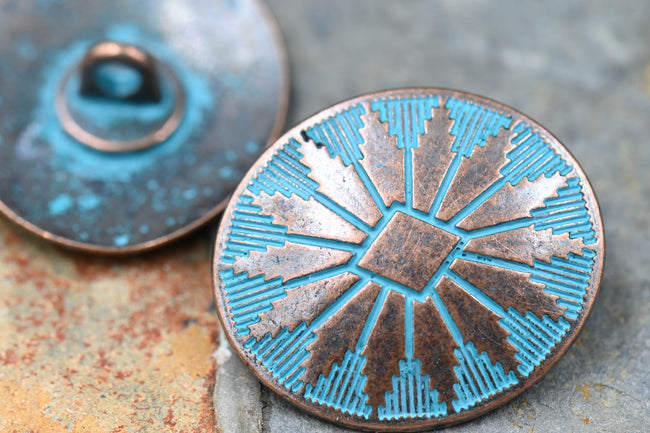 Patina Blue Green Buttons Oval Antique Copper 25mm x 22mm, 5 PCs Hover Image