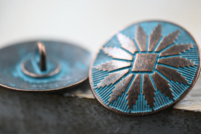 Patina Blue Green Buttons Oval Antique Copper 25mm x 22mm, 10 PCs Hover Image