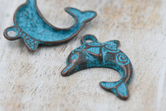 Antique Copper Blue Dolphin Charm, 20pc