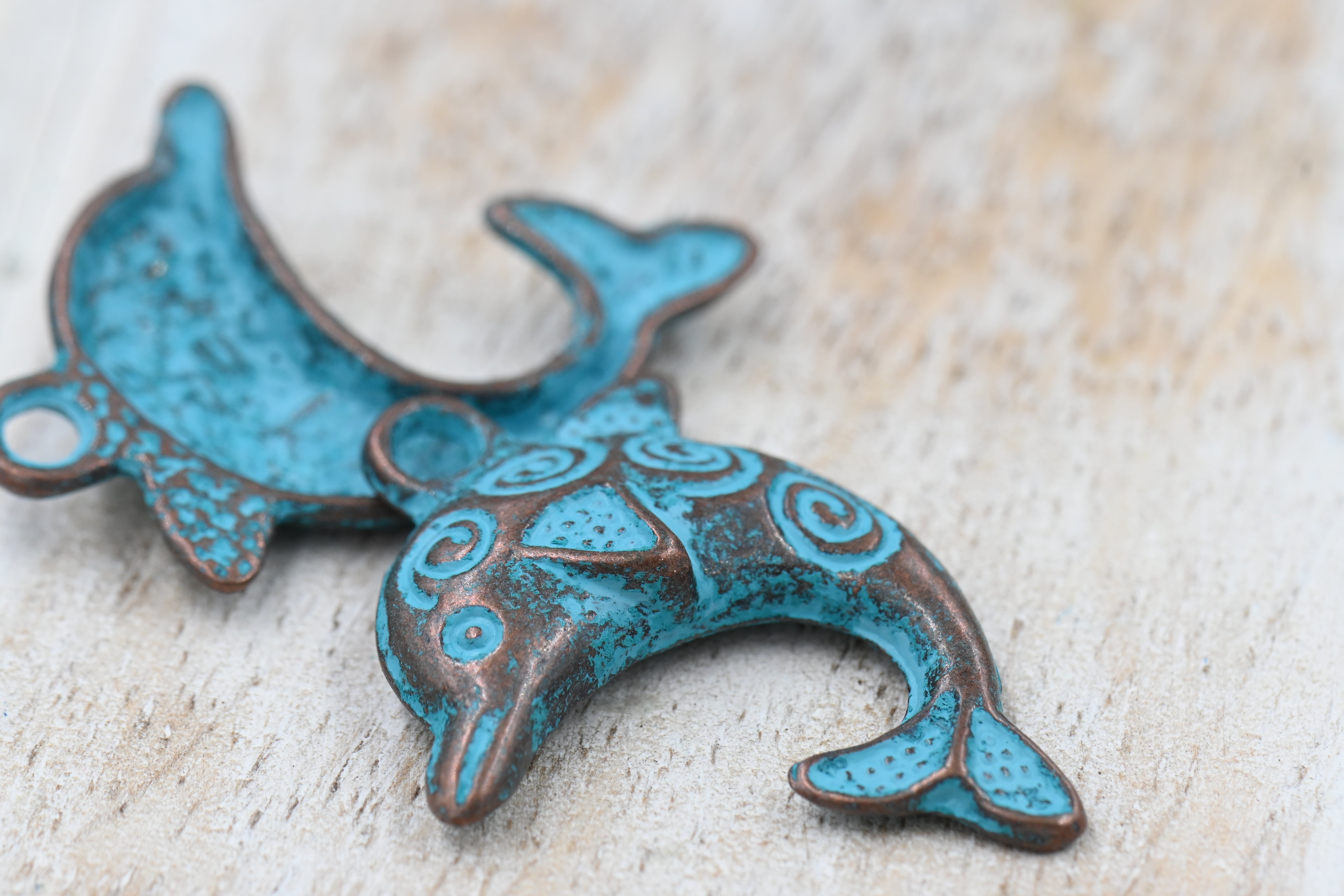 Antique Copper Blue Dolphin Charm, 10pc