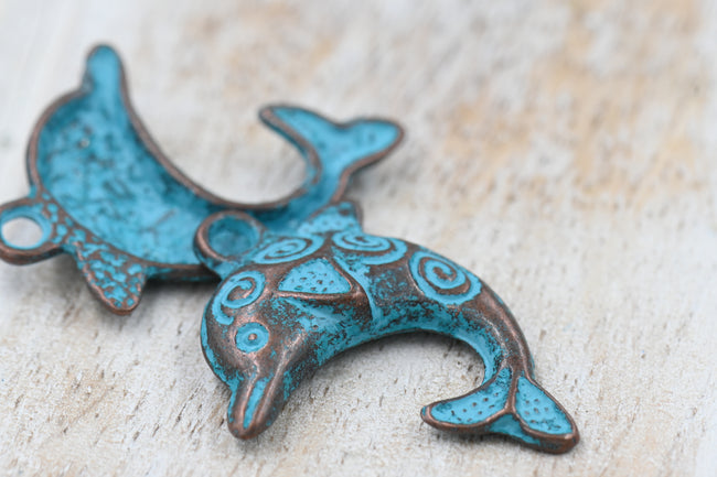 Antique Copper Blue Dolphin Charm, 10pc Main Image